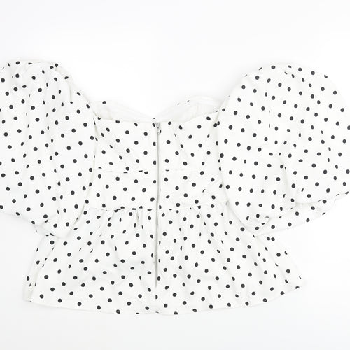 Ro&Zo Womens White Polka Dot Polyester Basic Blouse Size 12 Sweetheart - Peplum