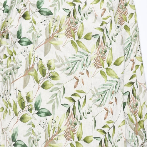 SPLASH Womens Multicoloured Geometric Viscose Maxi Size 10 Round Neck Button - Plant Print Smocked Beaded Belt