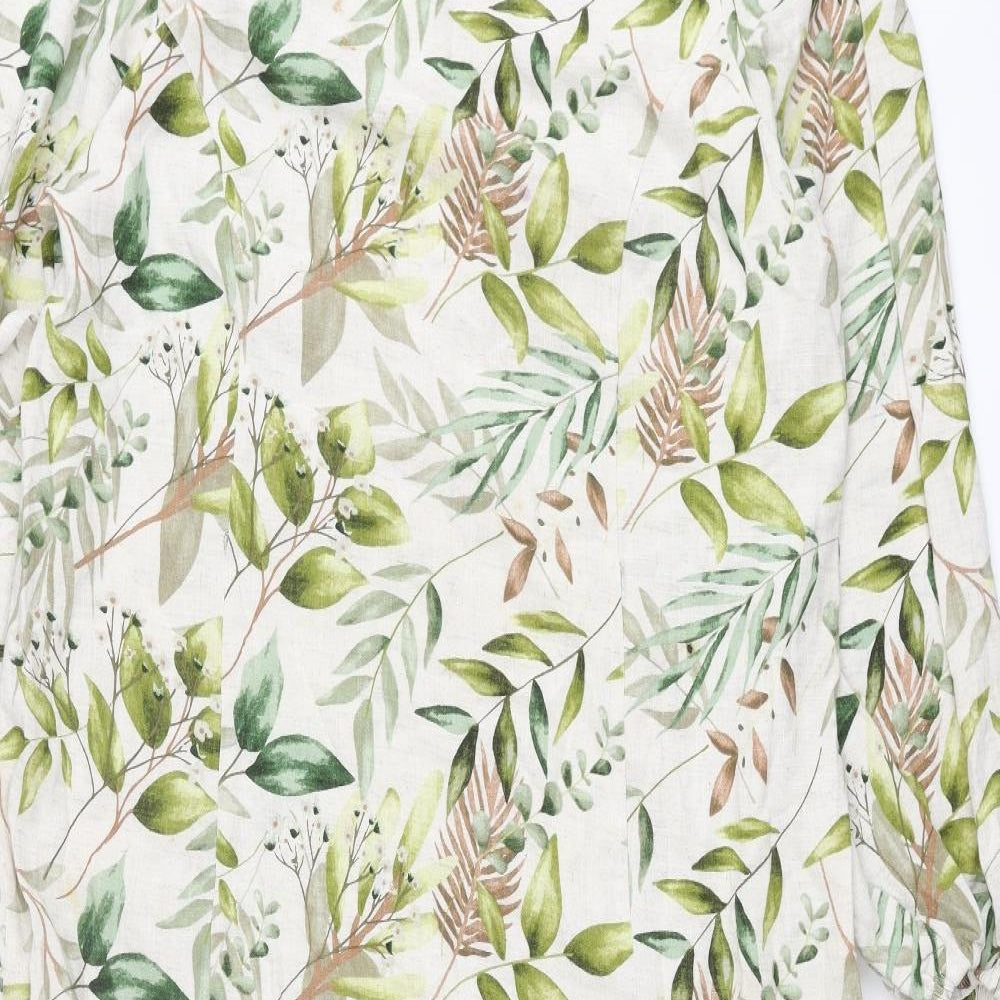 SPLASH Womens Multicoloured Geometric Viscose Maxi Size 10 Round Neck Button - Plant Print Smocked Beaded Belt