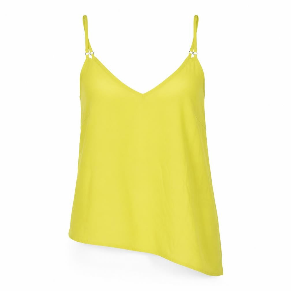 Front view of New Look women’s yellow polyester camisole blouse, size UK 12, v-neck