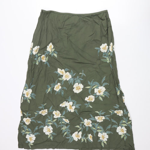 Monsoon Womens Green Floral Viscose A-Line Skirt Size 18 Zip