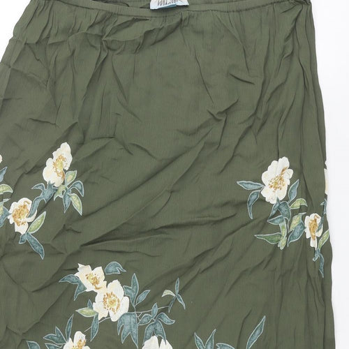 Monsoon Womens Green Floral Viscose A-Line Skirt Size 18 Zip