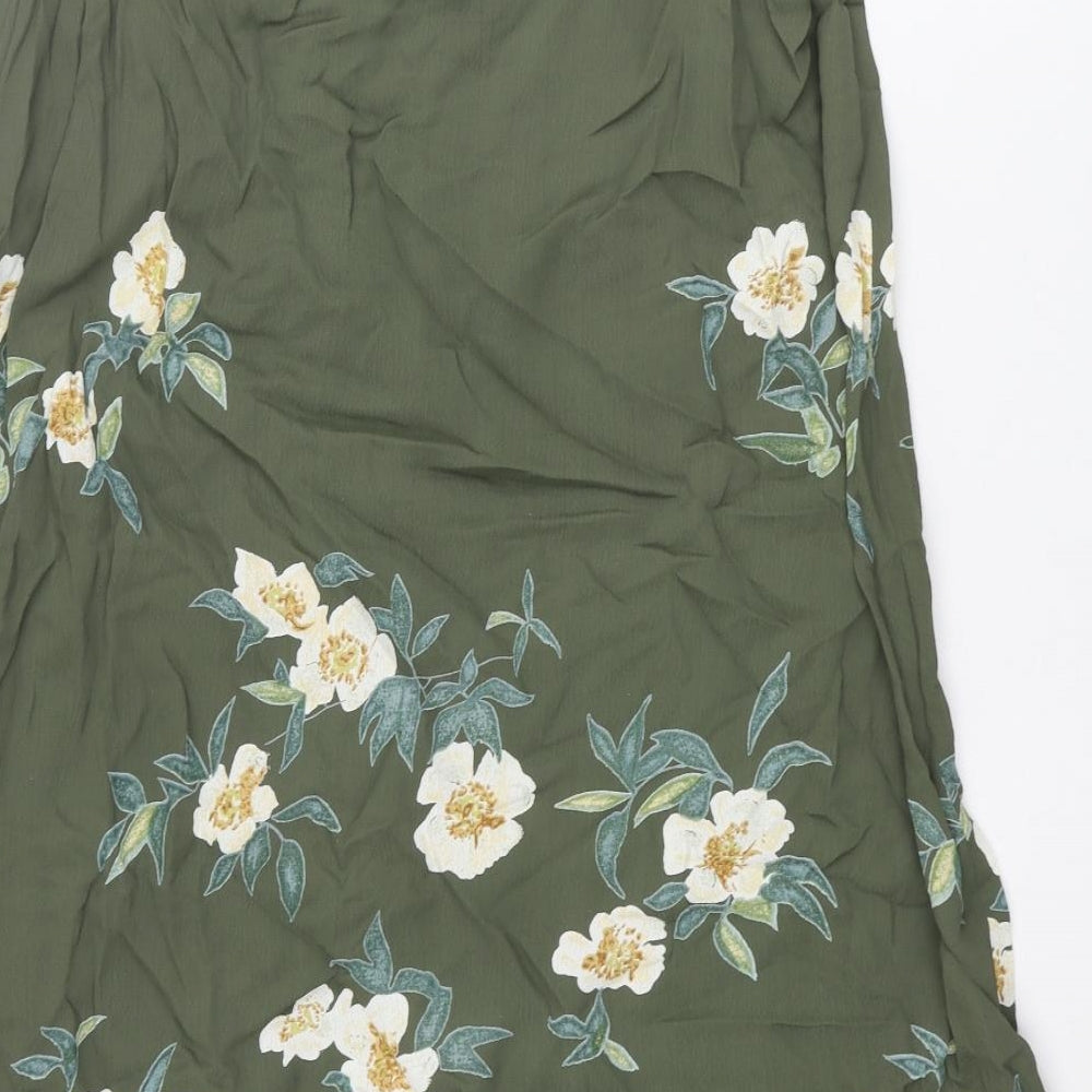 Monsoon Womens Green Floral Viscose A-Line Skirt Size 18 Zip