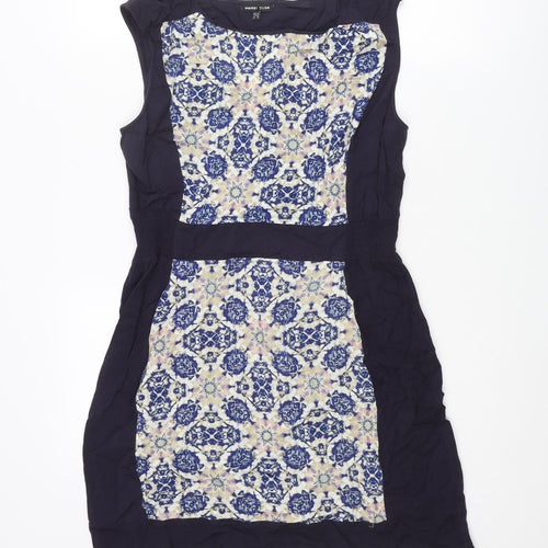 Warehouse Womens Blue Viscose Shift Size 12 Round Neck Pullover - Geometric Print