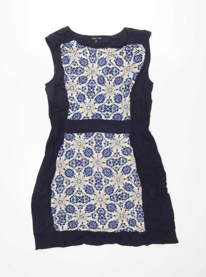 Warehouse Womens Blue Viscose Shift Size 12 Round Neck Pullover - Geometric Print