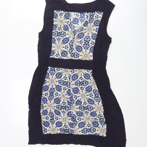Warehouse Womens Blue Viscose Shift Size 12 Round Neck Pullover - Geometric Print