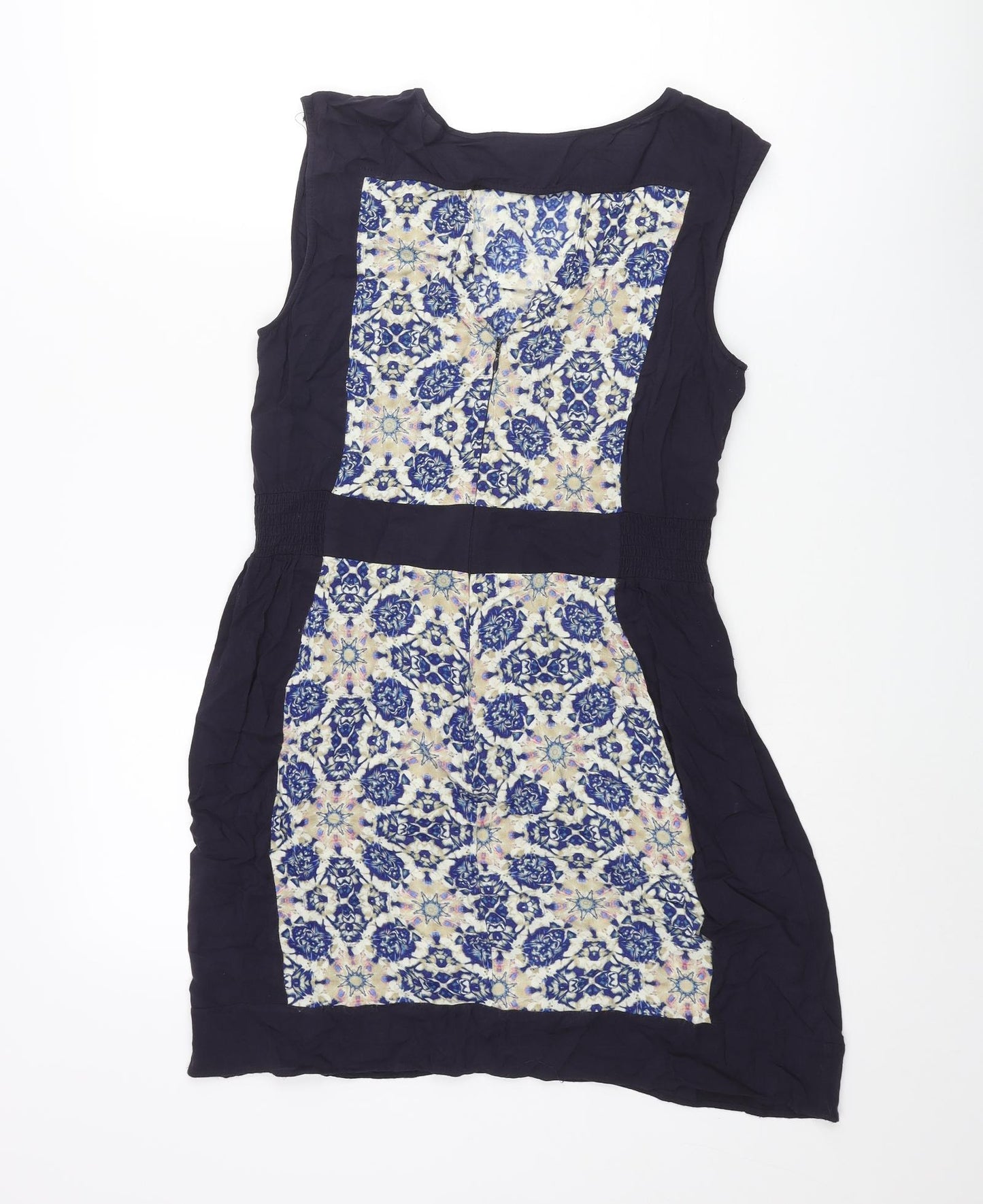 Warehouse Womens Blue Viscose Shift Size 12 Round Neck Pullover - Geometric Print