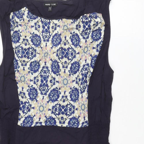 Warehouse Womens Blue Viscose Shift Size 12 Round Neck Pullover - Geometric Print