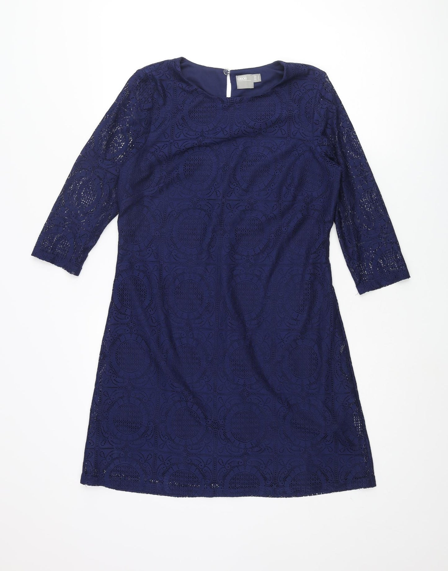 ASOS Womens Blue Polyester Shift Size 10 Round Neck Button