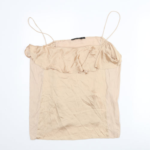 Zara Womens Beige Polyester Camisole Blouse Size XL Scoop Neck - Frill