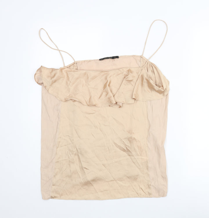 Zara Womens Beige Polyester Camisole Blouse Size XL Scoop Neck - Frill