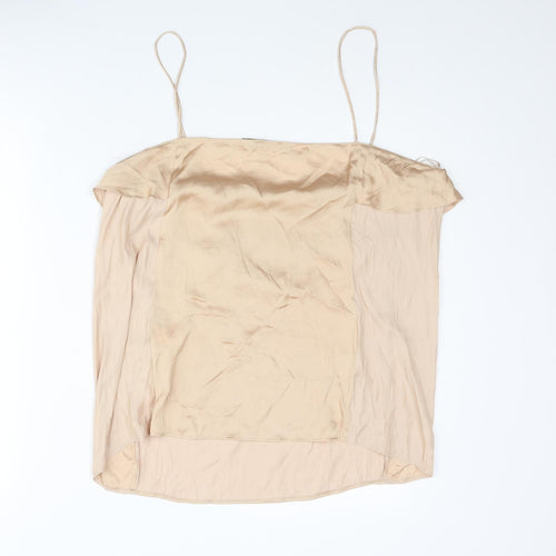 Zara Womens Beige Polyester Camisole Blouse Size XL Scoop Neck - Frill
