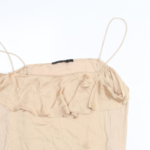Zara Womens Beige Polyester Camisole Blouse Size XL Scoop Neck - Frill