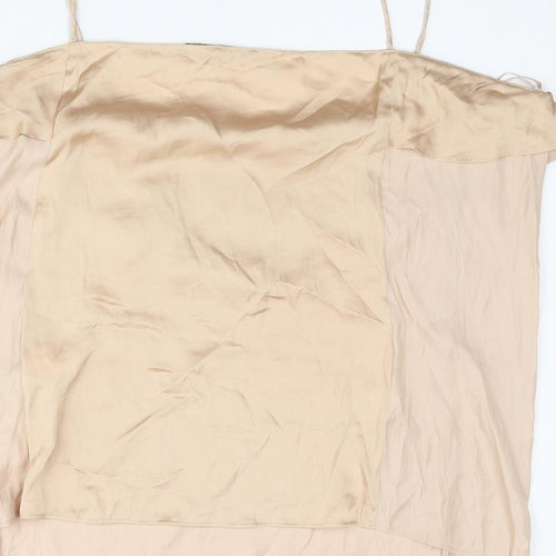 Zara Womens Beige Polyester Camisole Blouse Size XL Scoop Neck - Frill