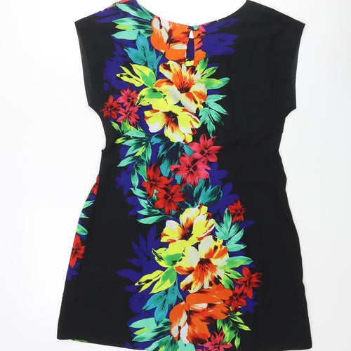 New Look Womens Black Polyester A-Line Size 12 Boat Neck Button - Floral Print