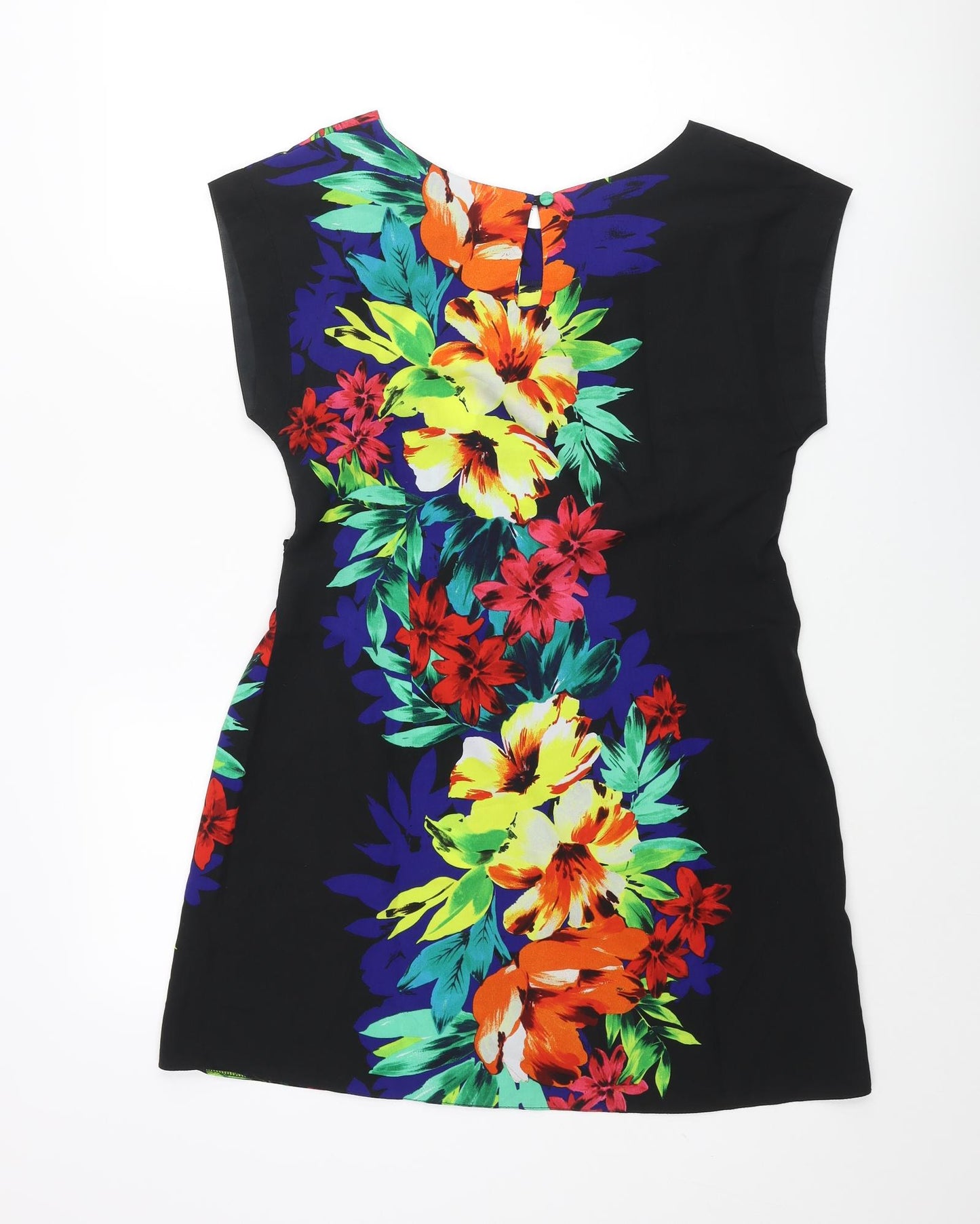 New Look Womens Black Polyester A-Line Size 12 Boat Neck Button - Floral Print