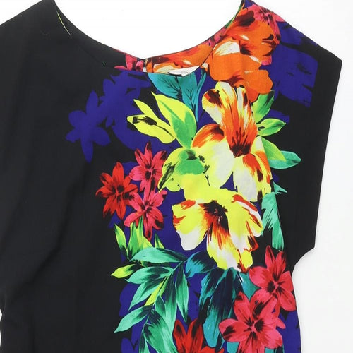 New Look Womens Black Polyester A-Line Size 12 Boat Neck Button - Floral Print