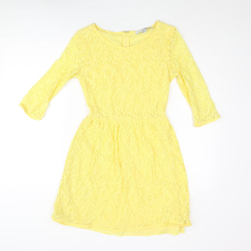XXI Womens Yellow Nylon A-Line Size S Round Neck Zip