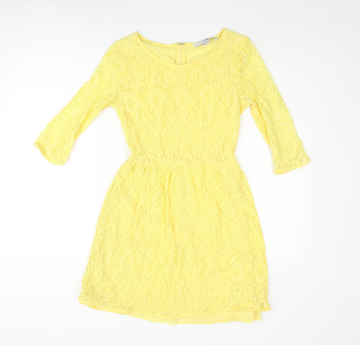 XXI Womens Yellow Nylon A-Line Size S Round Neck Zip
