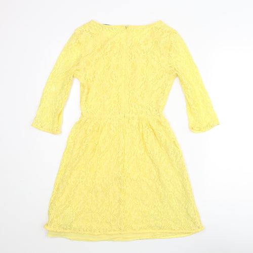 XXI Womens Yellow Nylon A-Line Size S Round Neck Zip