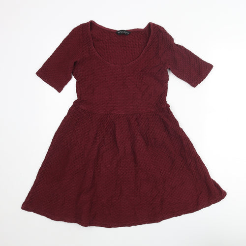 Dorothy Perkins Womens Red Cotton A-Line Size 12 Scoop Neck Pullover - Textured