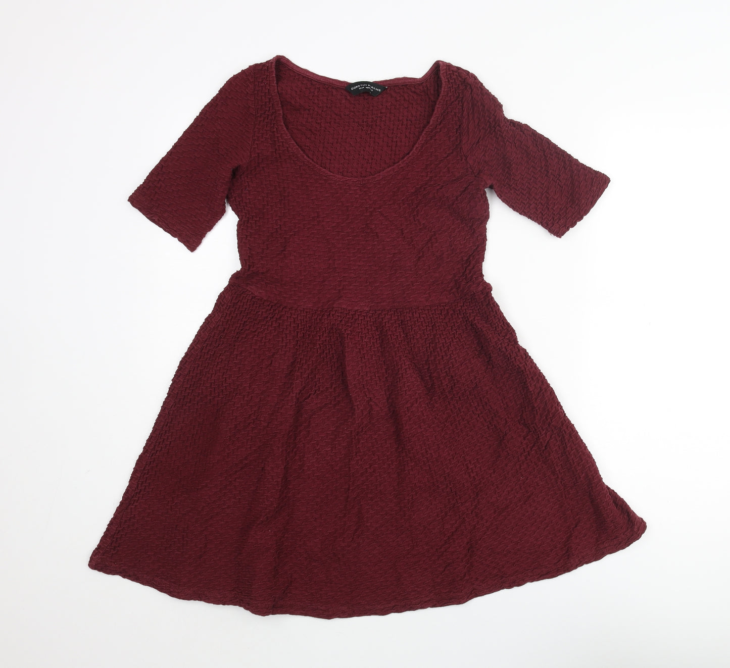 Dorothy Perkins Womens Red Cotton A-Line Size 12 Scoop Neck Pullover - Textured