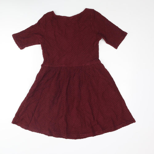Dorothy Perkins Womens Red Cotton A-Line Size 12 Scoop Neck Pullover - Textured