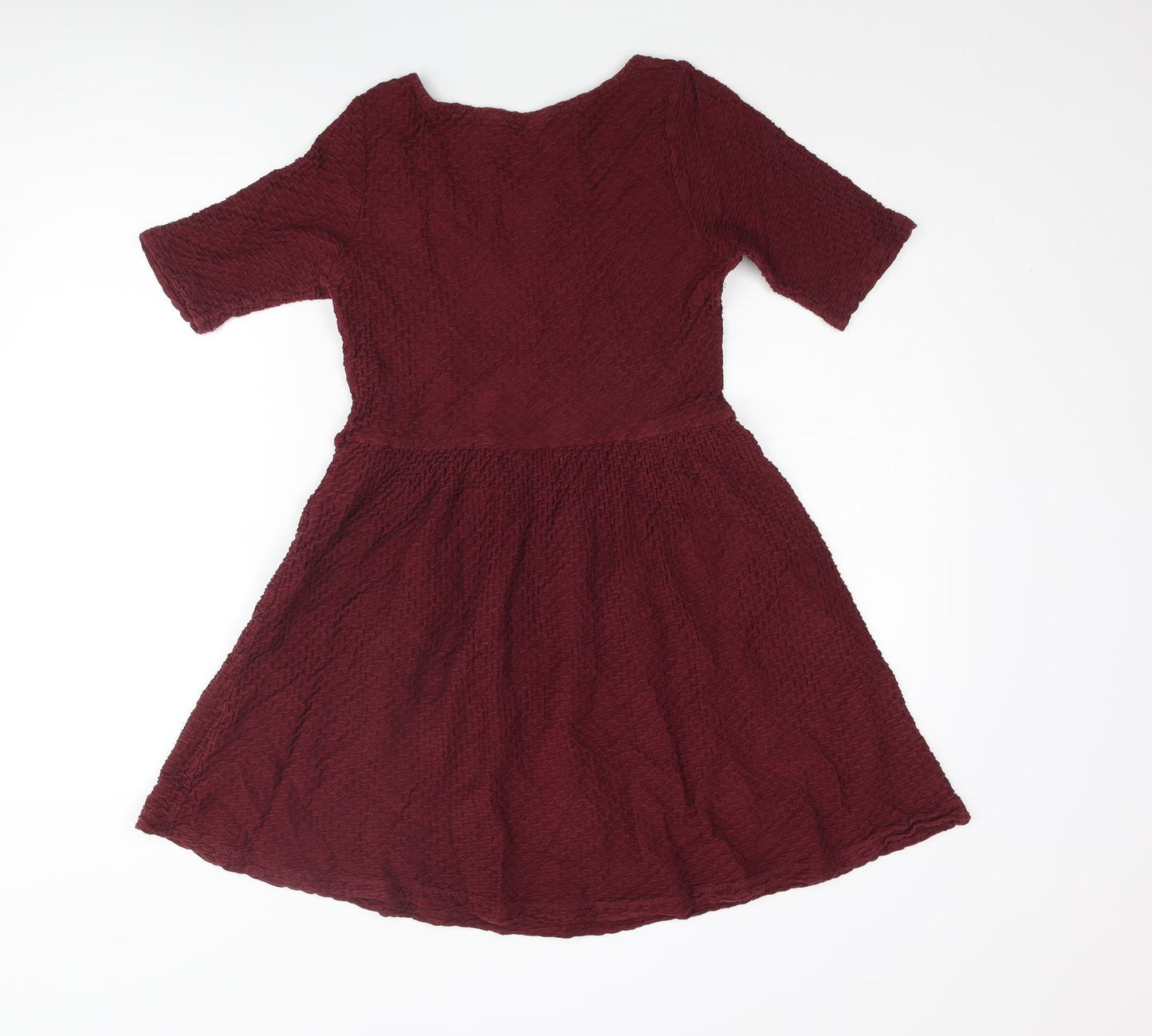 Dorothy Perkins Womens Red Cotton A-Line Size 12 Scoop Neck Pullover - Textured