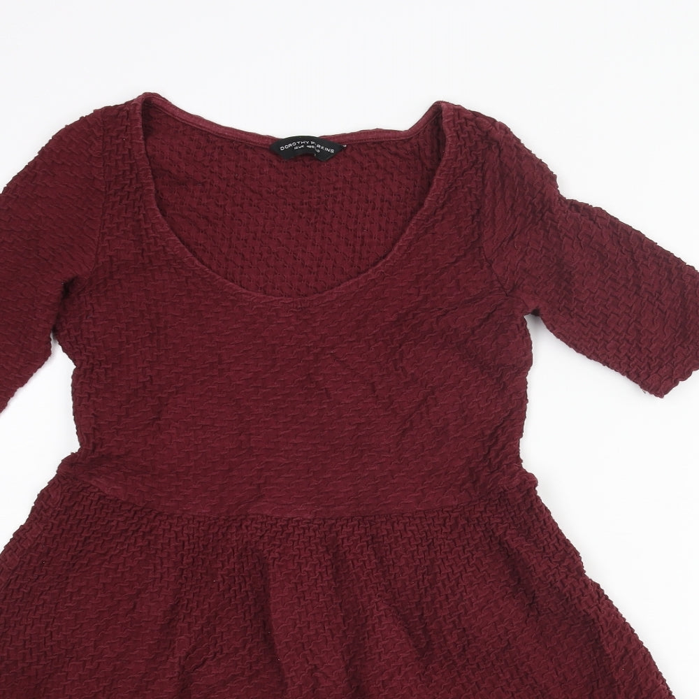 Dorothy Perkins Womens Red Cotton A-Line Size 12 Scoop Neck Pullover - Textured