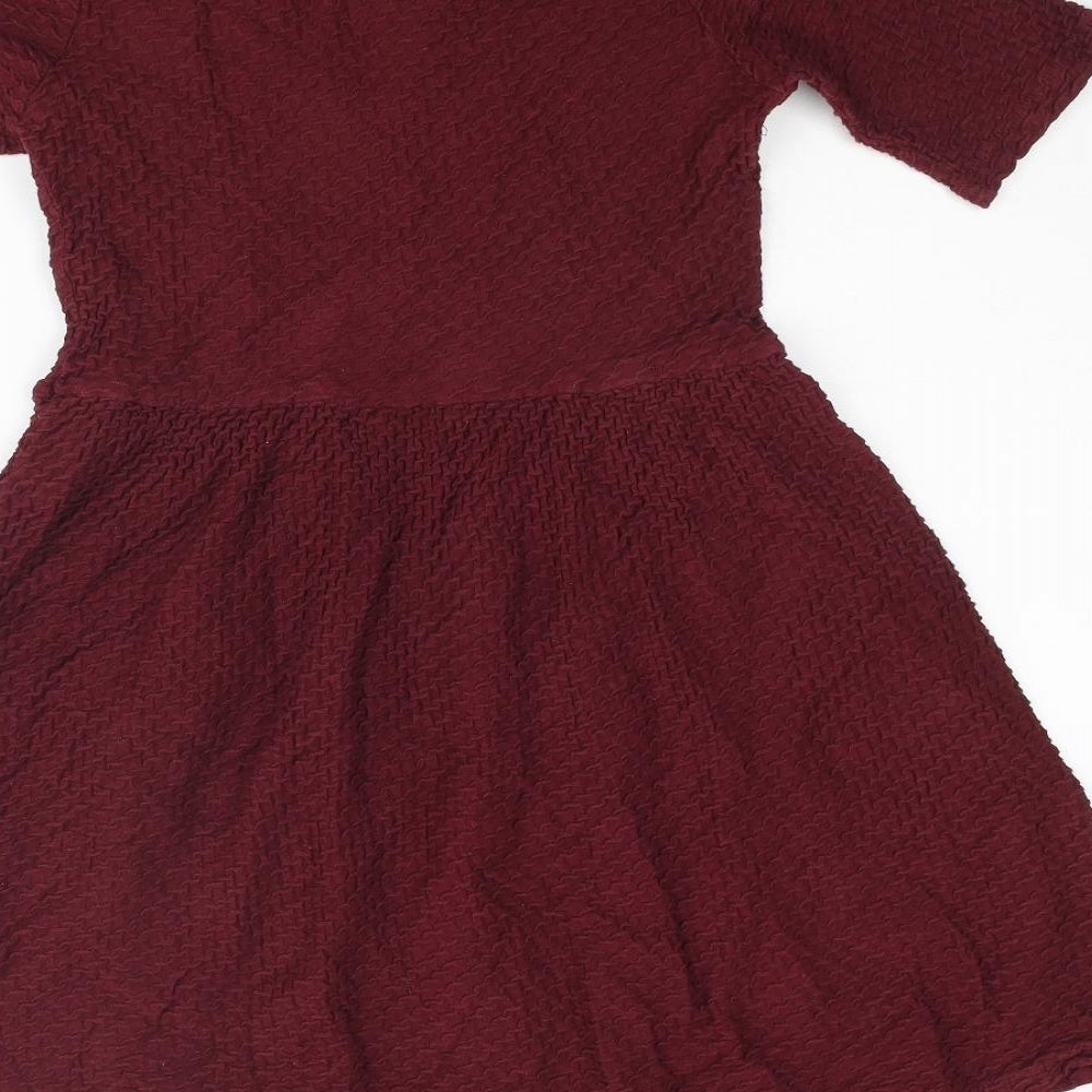 Dorothy Perkins Womens Red Cotton A-Line Size 12 Scoop Neck Pullover - Textured