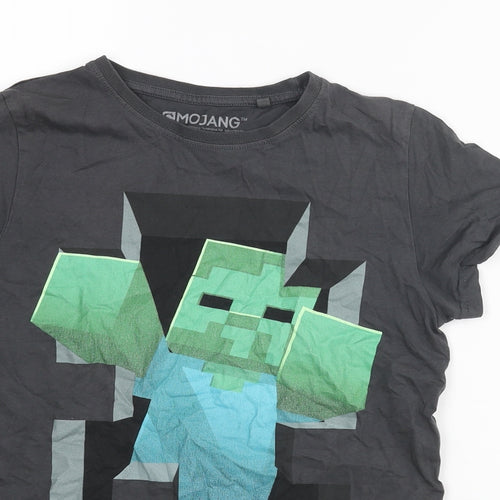 NEXT Boys Grey Cotton Basic T-Shirt Size 11 Years Round Neck Pullover - Minecraft Print