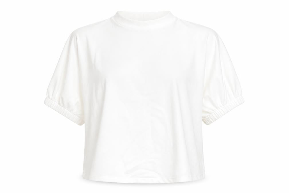 Front view of Zara women’s white polyester basic blouse, size S, mock neck