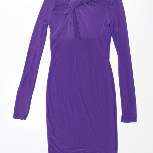 Boohoo Womens Purple Polyester Bodycon Size 8 Round Neck Pullover - Knot Detail