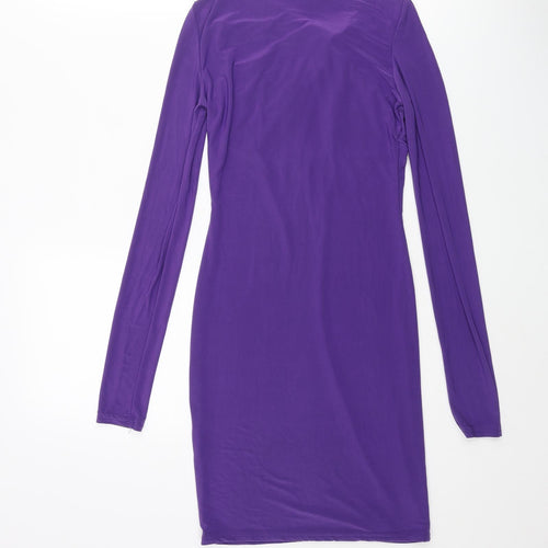 Boohoo Womens Purple Polyester Bodycon Size 8 Round Neck Pullover - Knot Detail