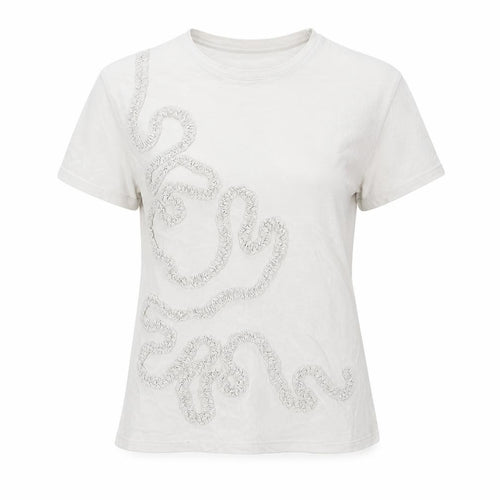 N EXT Womens Grey Cotton Basic T-Shirt Size 8 Round Neck - Ruffle Swirl Detail