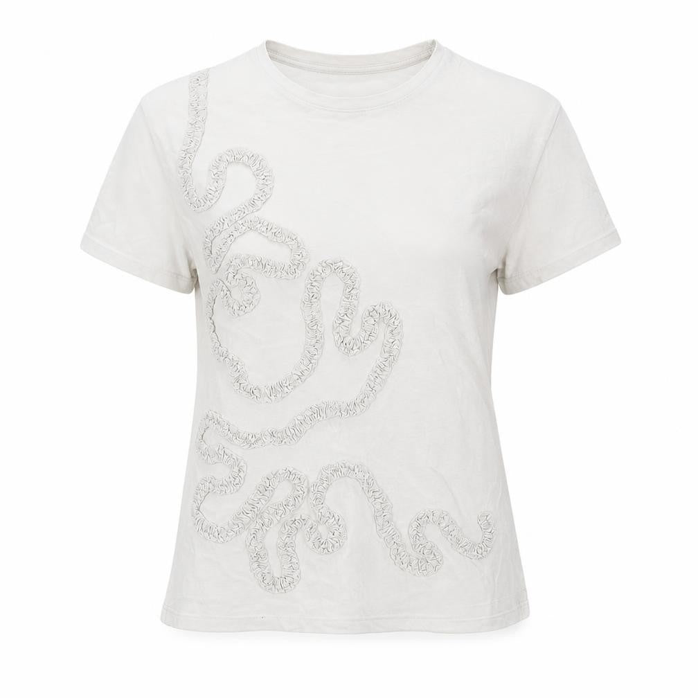 N EXT Womens Grey Cotton Basic T-Shirt Size 8 Round Neck - Ruffle Swirl Detail