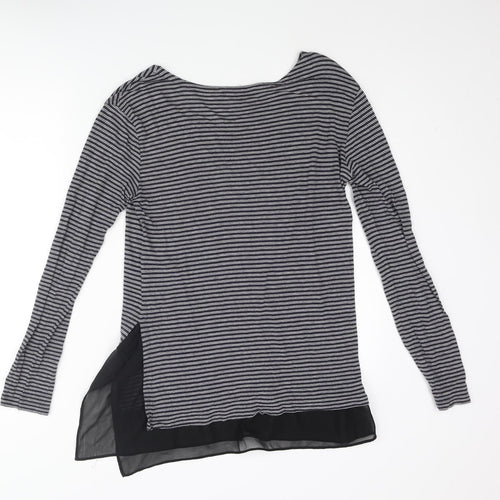 AllSaints Womens Grey Striped Viscose Basic Blouse Size 8 Round Neck
