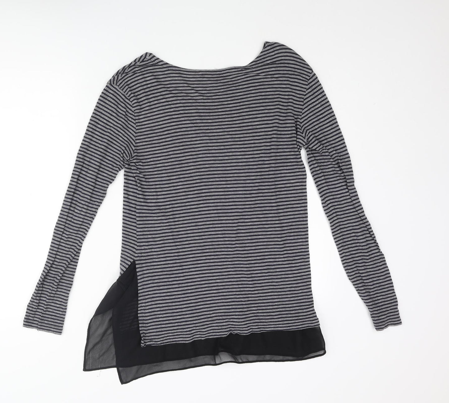 AllSaints Womens Grey Striped Viscose Basic Blouse Size 8 Round Neck