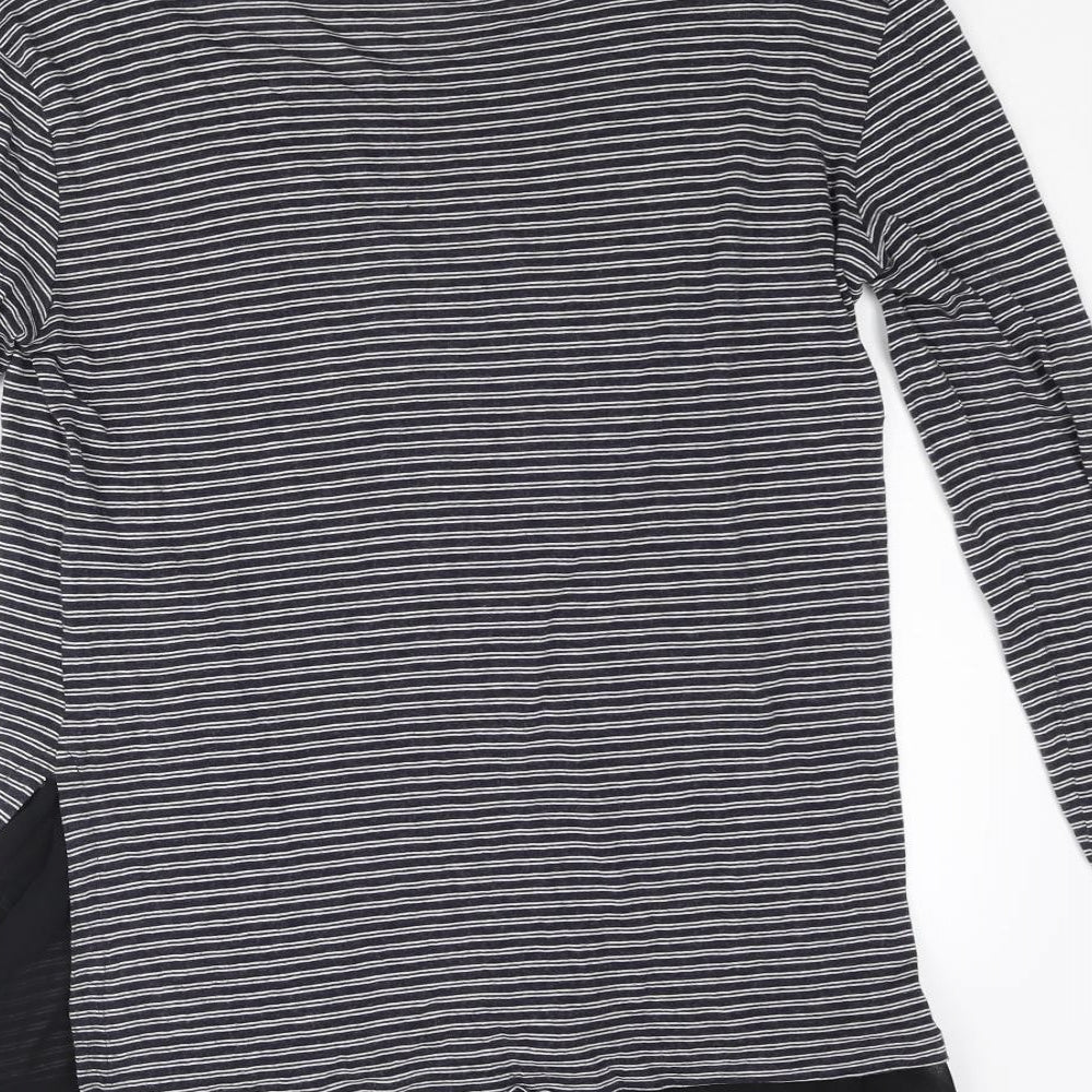 AllSaints Womens Grey Striped Viscose Basic Blouse Size 8 Round Neck