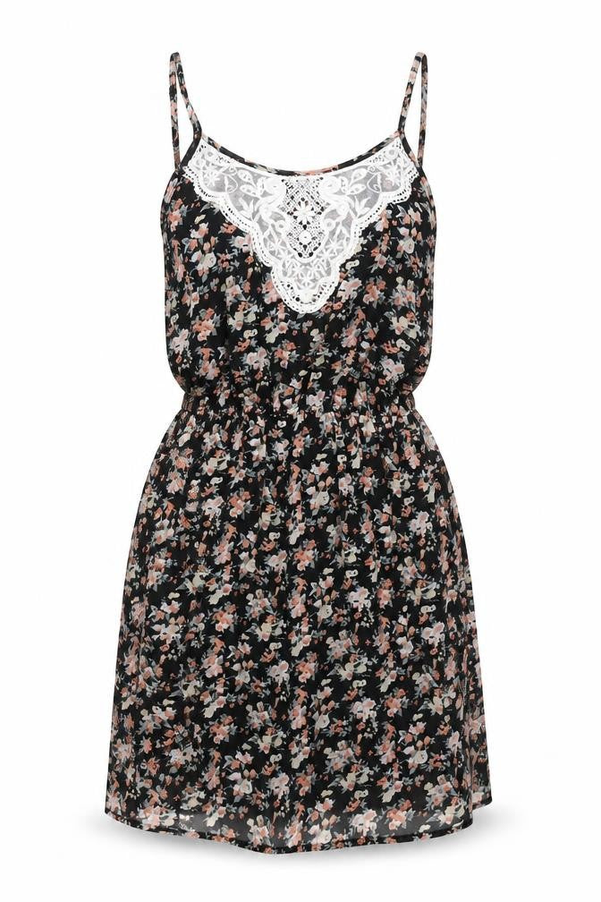 Front view of Select women’s multicoloured floral polyester shift, size UK 8, scoop neck pullover - lace detail