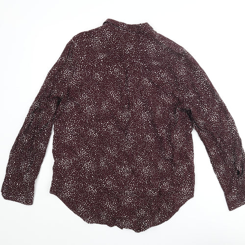 Marks and Spencer Womens Purple Geometric Viscose Basic Button-Up Size 12 Collared