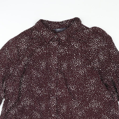 Marks and Spencer Womens Purple Geometric Viscose Basic Button-Up Size 12 Collared