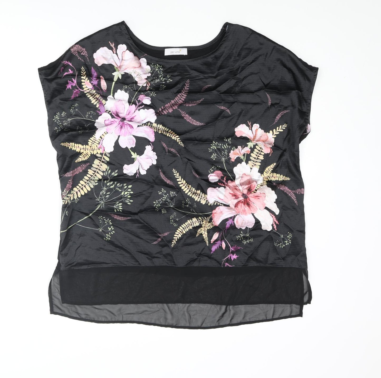 Per Una Womens Black Viscose Basic Blouse Size 18 Round Neck - Floral Print