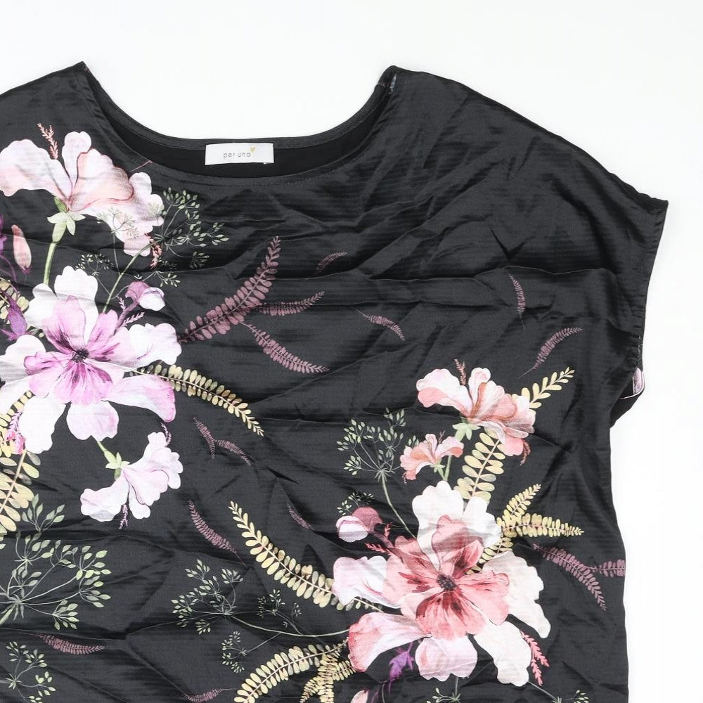 Per Una Womens Black Viscose Basic Blouse Size 18 Round Neck - Floral Print