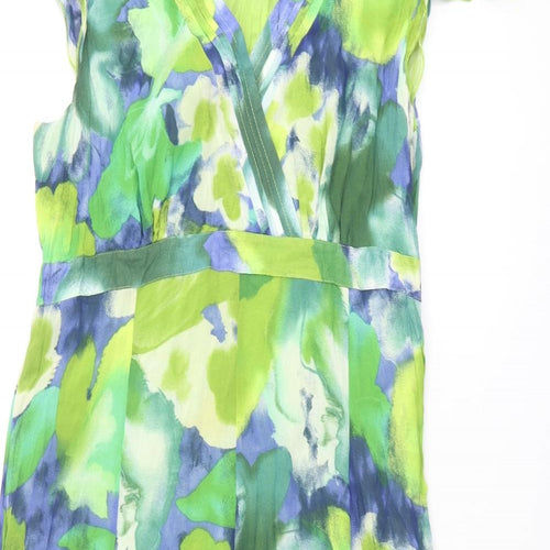 Per Una Womens Green Geometric Polyester Shift Size 16 V-Neck Zip