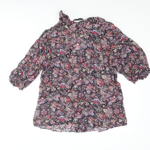 Zara Womens Multicoloured Floral Viscose Basic Blouse Size M V-Neck - Frill