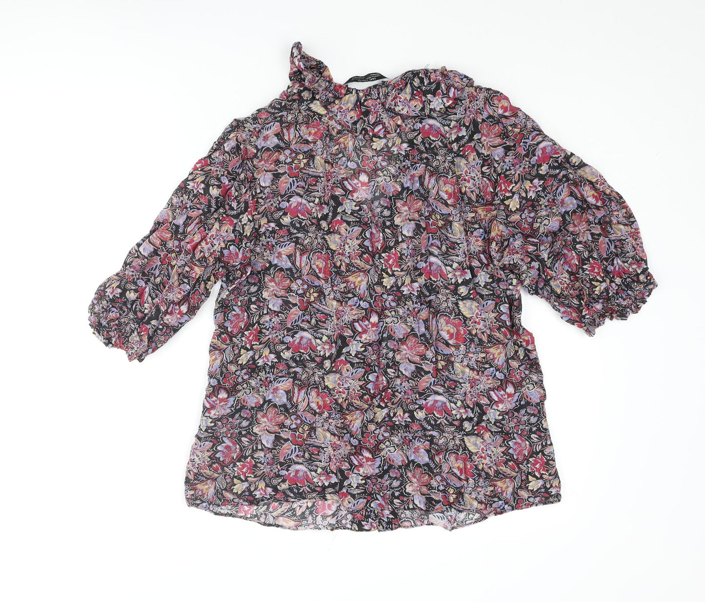 Zara Womens Multicoloured Floral Viscose Basic Blouse Size M V-Neck - Frill