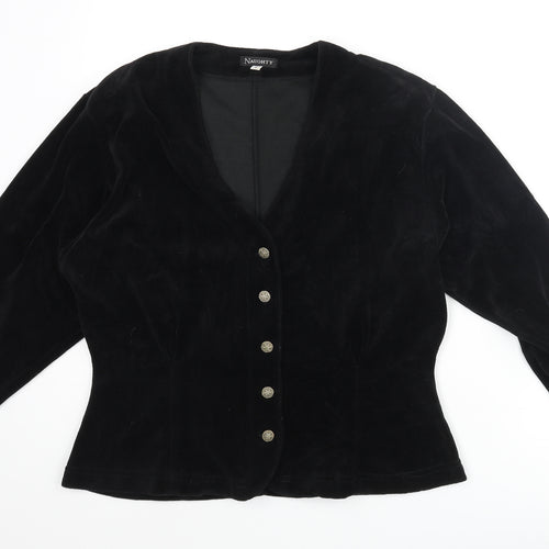 Naughty Womens Black Cotton Basic Blouse Size L V-Neck - Peplum Shoulder Pads