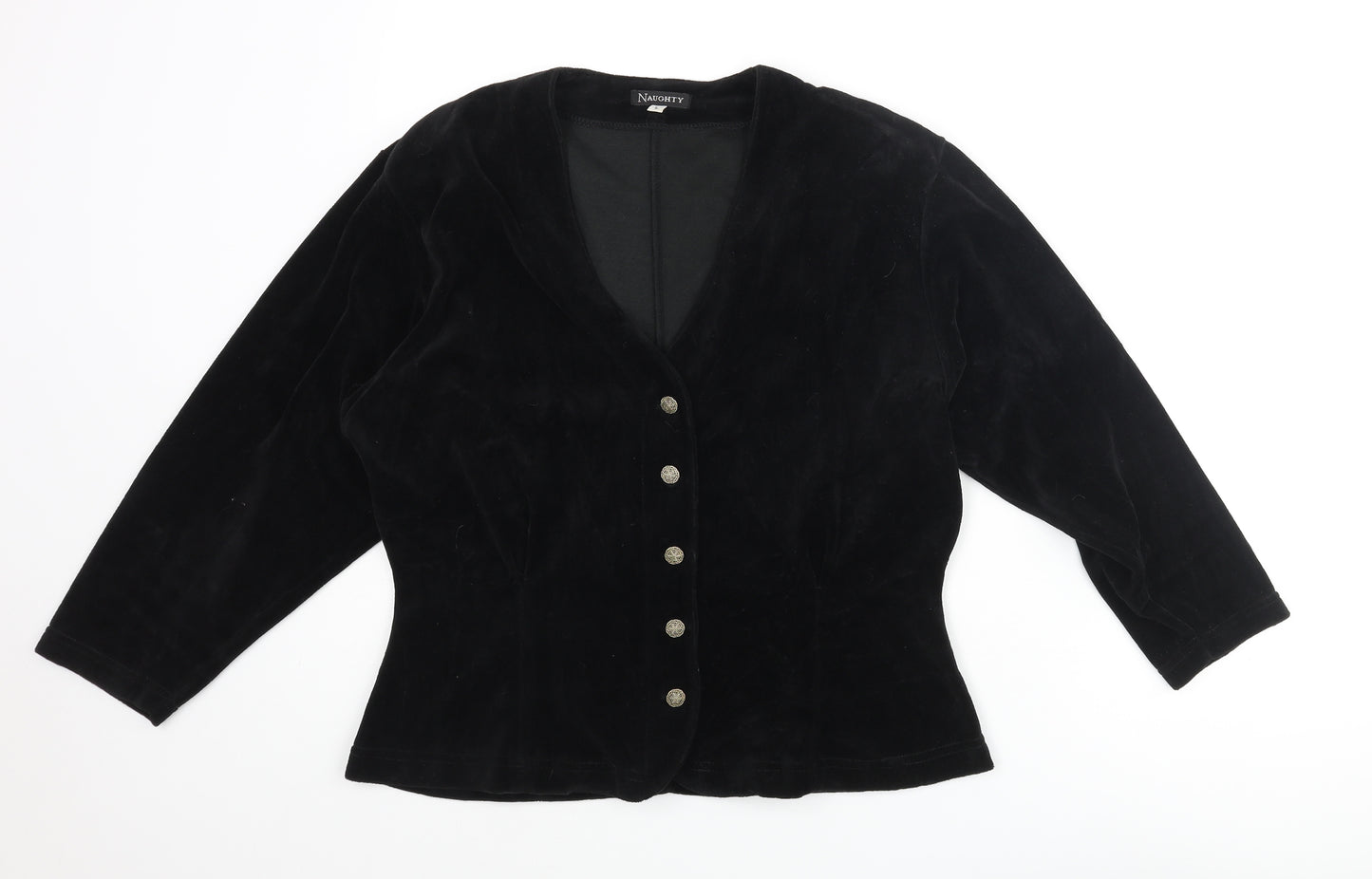 Naughty Womens Black Cotton Basic Blouse Size L V-Neck - Peplum Shoulder Pads