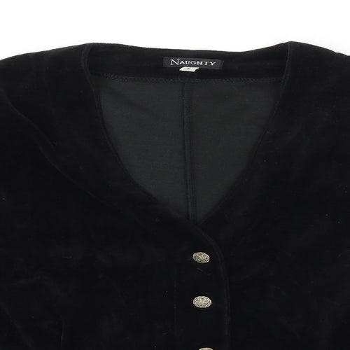 Naughty Womens Black Cotton Basic Blouse Size L V-Neck - Peplum Shoulder Pads